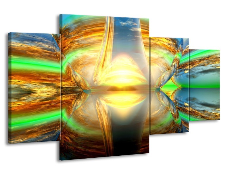 Glas schilderij Spiegel | Geel, Groen, Grijs | 160x90cm 4Luik