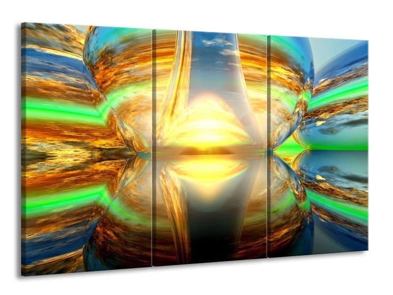 Canvas schilderij Spiegel | Geel, Groen, Grijs | 165x100cm 3Luik