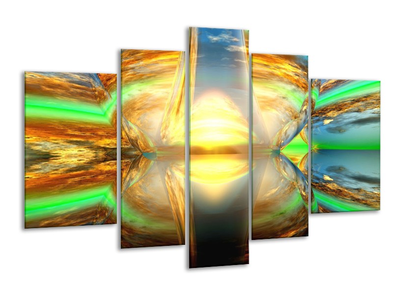 Glas schilderij Spiegel | Geel, Groen, Grijs | 170x100cm 5Luik
