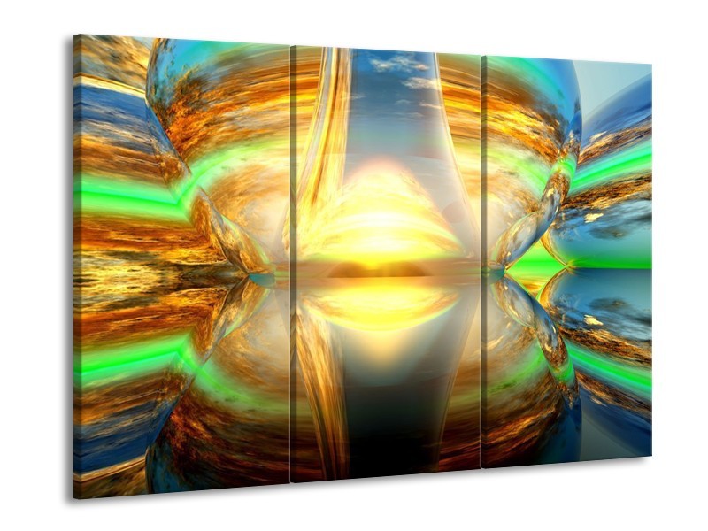 Glas schilderij Spiegel | Geel, Groen, Grijs | 90x60cm 3Luik