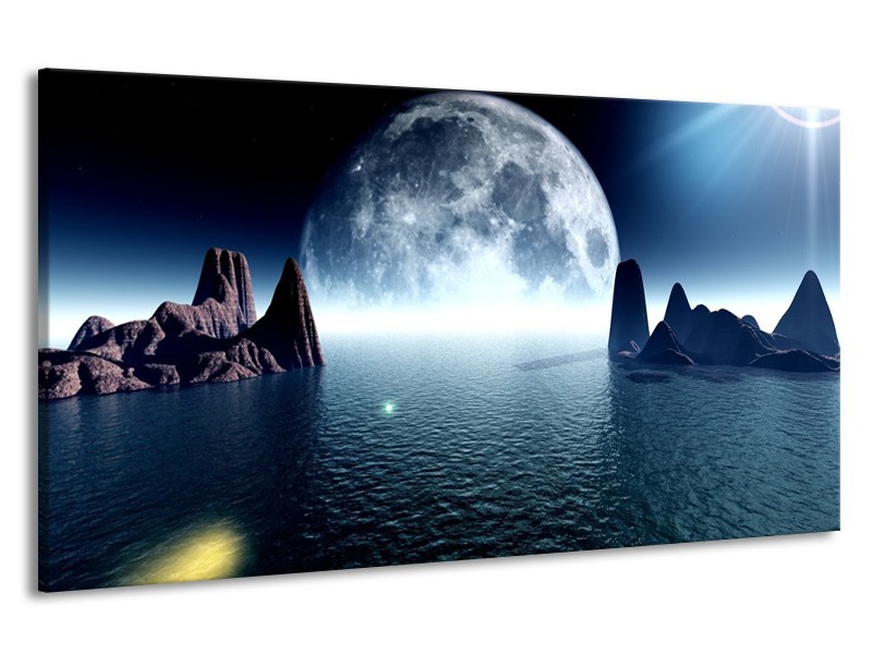 Canvas schilderij Maan | Blauw, Wit, Grijs | 190x100cm 1Luik