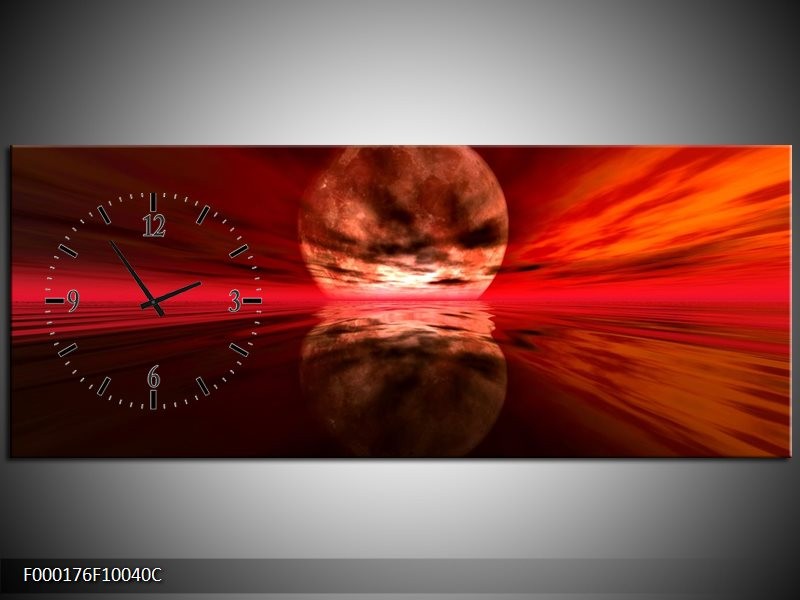 Klok schilderij Maan | Rood, Zwart, Bruin | 100x40cm 1Luik