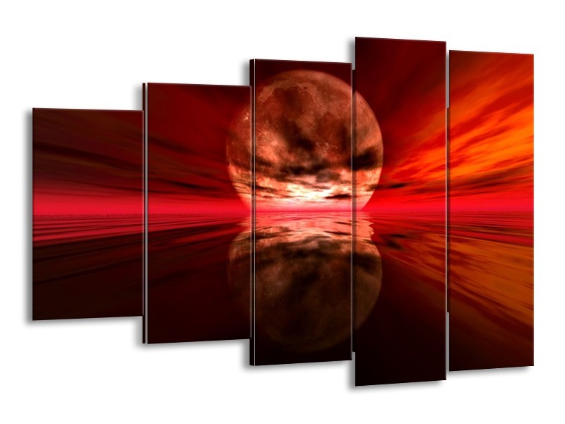 Canvas schilderij Maan | Rood, Zwart, Bruin | 150x100cm 5Luik