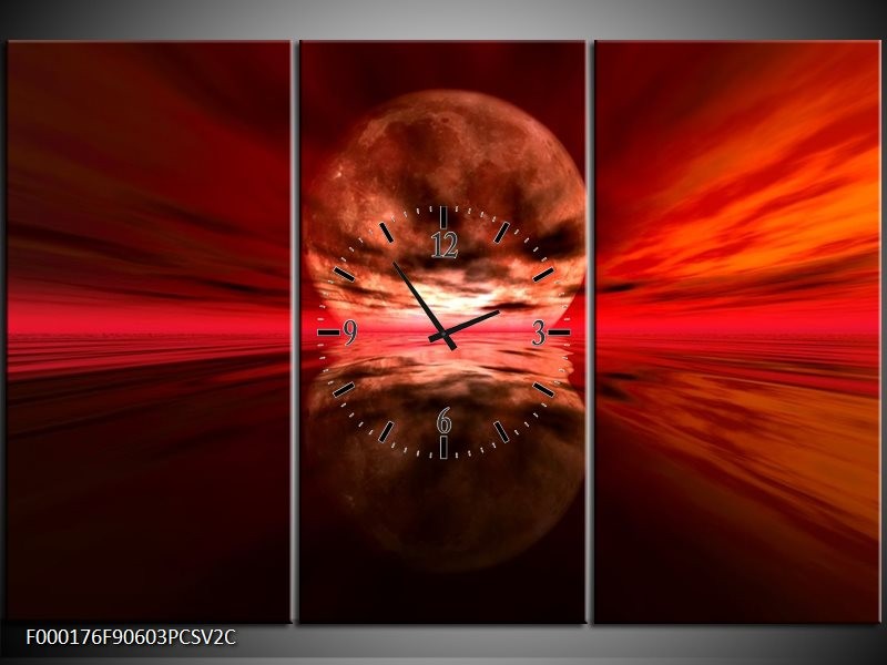 Klok schilderij Maan | Rood, Zwart, Bruin | 90x60cm 3Luik