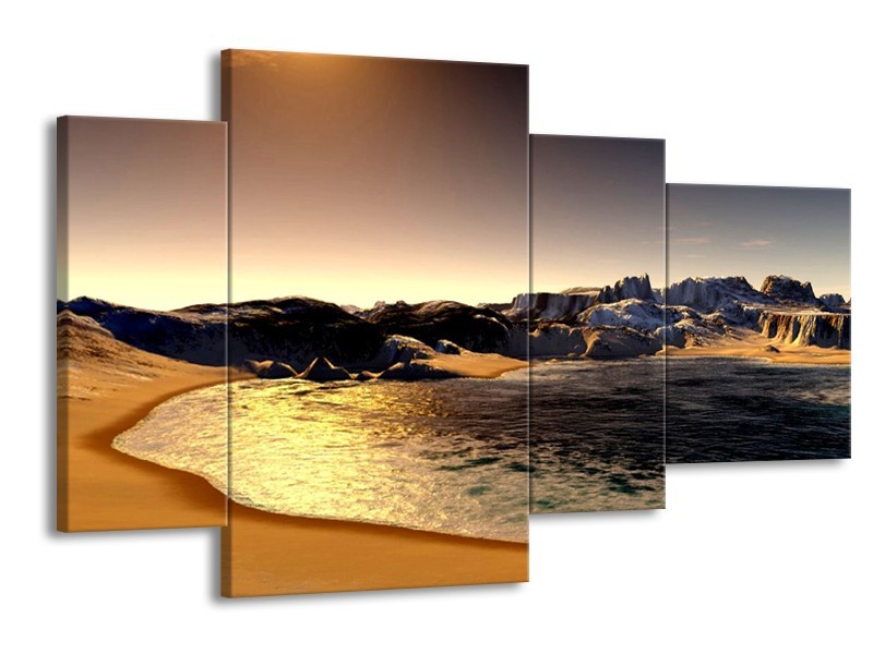 Glas schilderij Strand | Wit, Grijs, Bruin | 120x75cm 4Luik