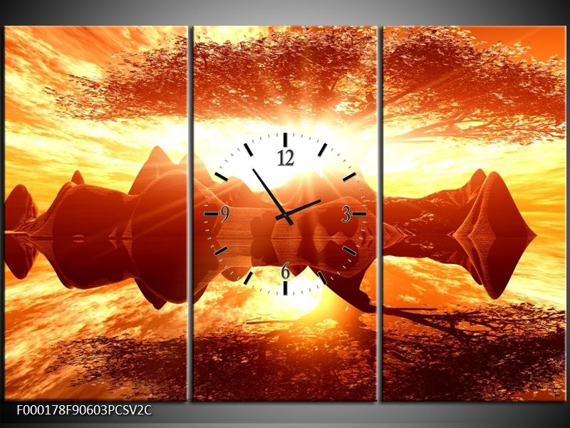Klok schilderij Abstract | Geel, Oranje, Bruin | 90x60cm 3Luik