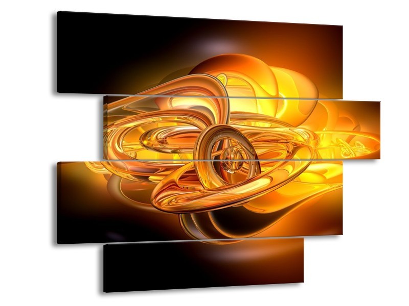 Glas schilderij Abstract | Geel, Oranje, Bruin | 115x85cm 4Luik