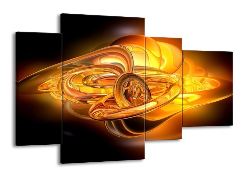 Canvas schilderij Abstract | Geel, Oranje, Bruin | 120x75cm 4Luik