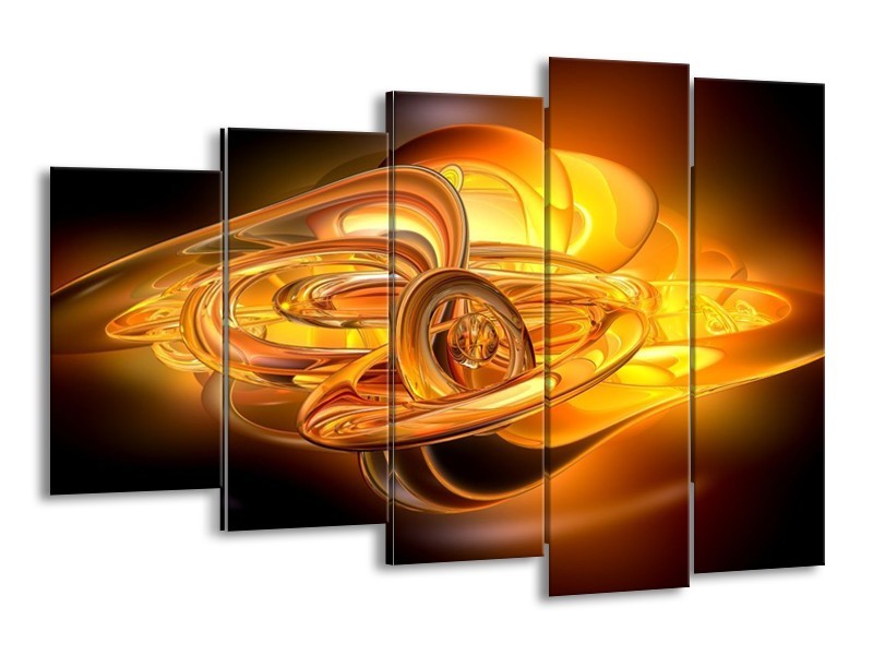 Canvas schilderij Abstract | Geel, Oranje, Bruin | 150x100cm 5Luik
