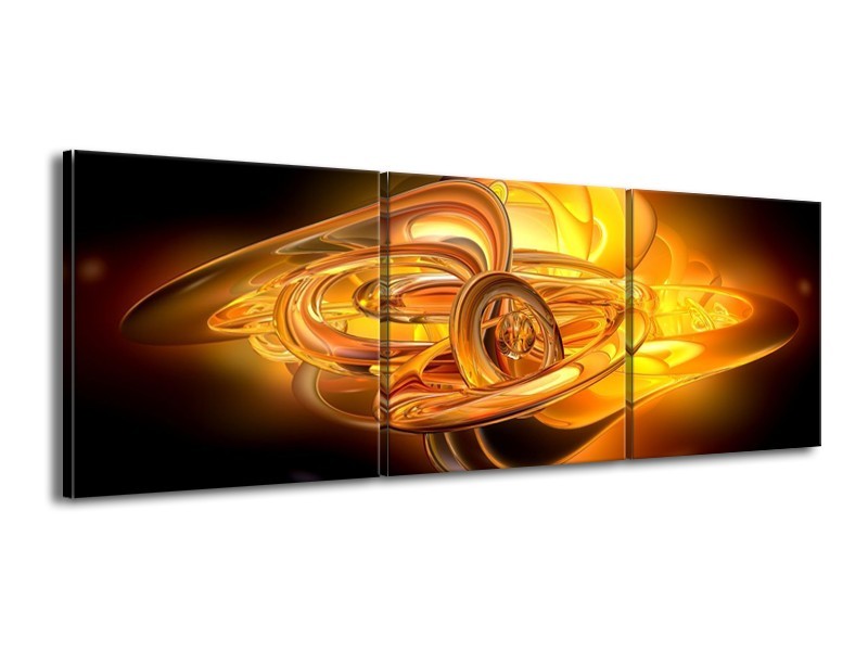 Glas schilderij Abstract | Geel, Oranje, Bruin | 150x50cm 3Luik
