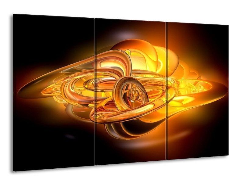 Glas schilderij Abstract | Geel, Oranje, Bruin | 165x100cm 3Luik