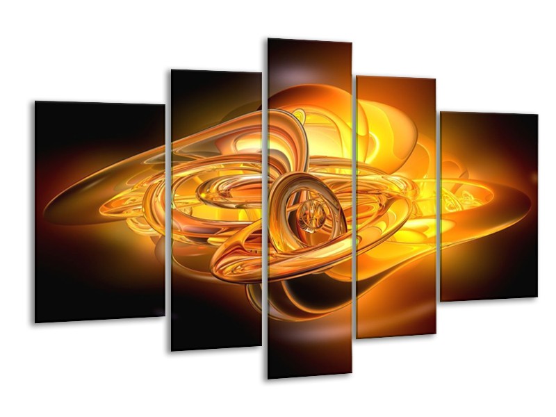 Canvas schilderij Abstract | Geel, Oranje, Bruin | 170x100cm 5Luik