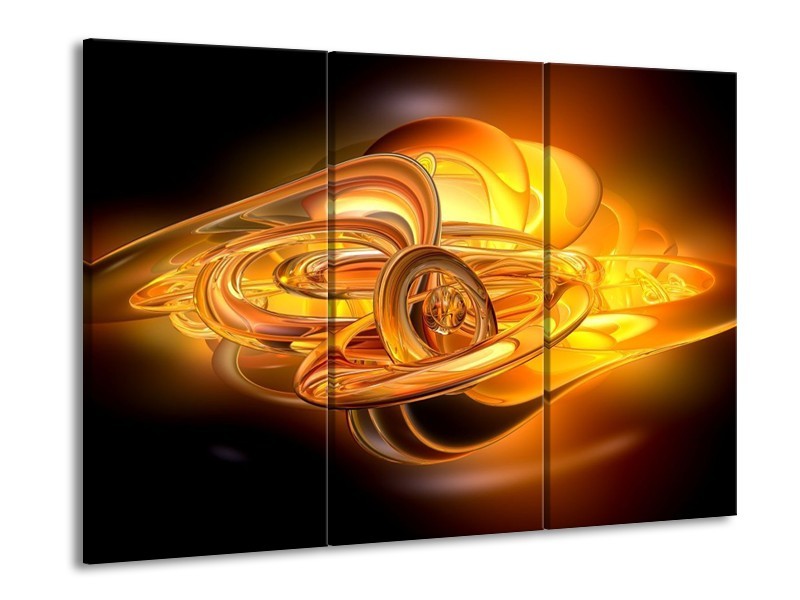Glas schilderij Abstract | Geel, Oranje, Bruin | 90x60cm 3Luik