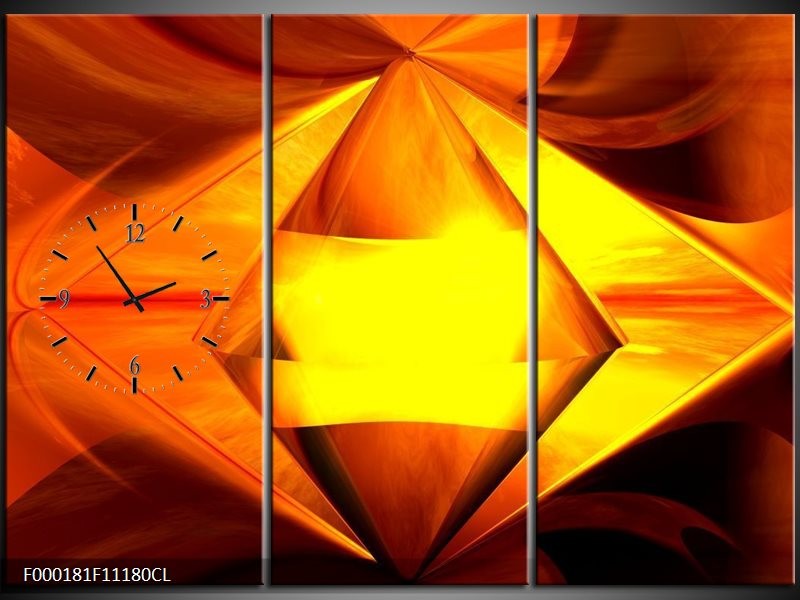 Klok schilderij Abstract | Geel, Oranje, Bruin | 111x80cm 3Luik