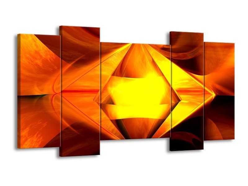 Canvas schilderij Abstract | Geel, Oranje, Bruin | 120x65 5Luik