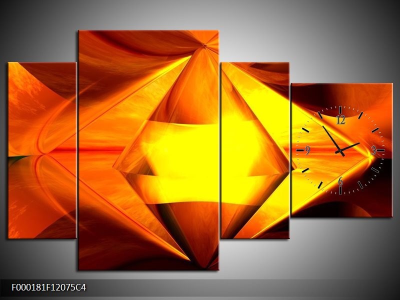 Klok schilderij Abstract | Geel, Oranje, Bruin | 120x75cm 4Luik