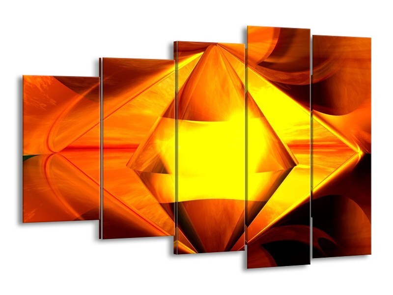 Glas schilderij Abstract | Geel, Oranje, Bruin | 150x100cm 5Luik