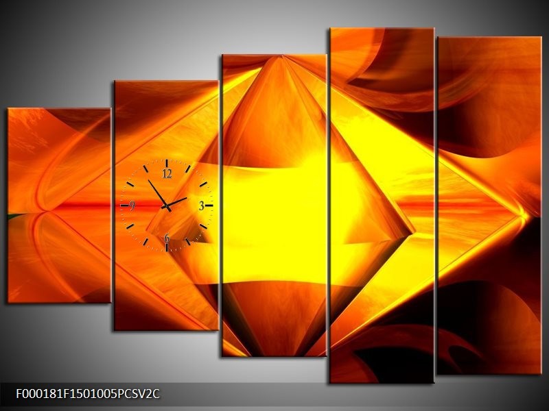 Klok schilderij Abstract | Geel, Oranje, Bruin | 150x100cm 5Luik