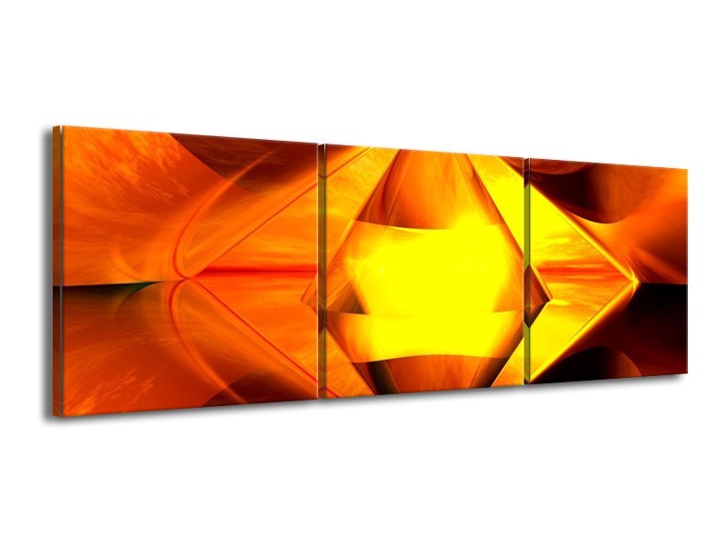 Canvas schilderij Abstract | Geel, Oranje, Bruin | 150x50cm 3Luik