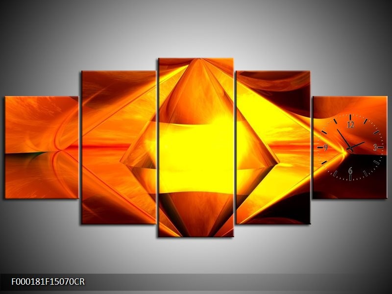 Klok schilderij Abstract | Geel, Oranje, Bruin | 150x70cm 5Luik