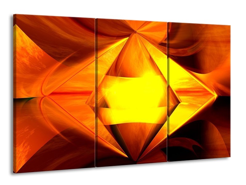 Glas schilderij Abstract | Geel, Oranje, Bruin | 165x100cm 3Luik
