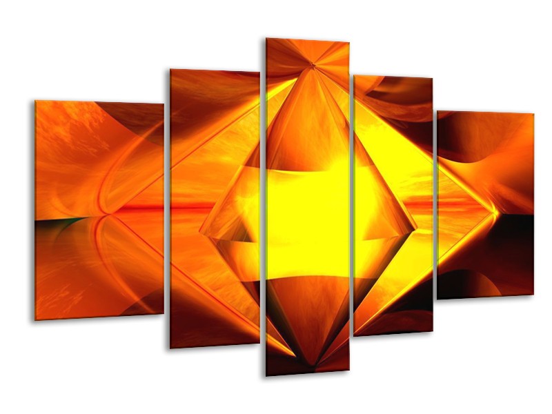 Canvas schilderij Abstract | Geel, Oranje, Bruin | 170x100cm 5Luik