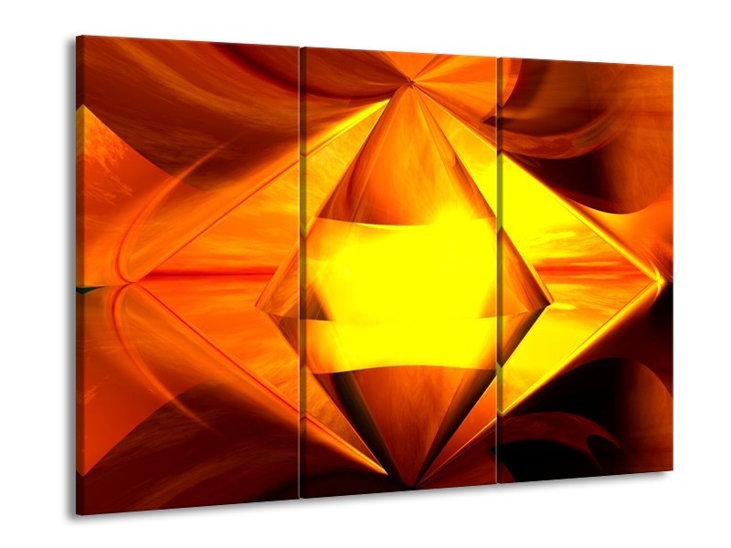 Glas schilderij Abstract | Geel, Oranje, Bruin | 90x60cm 3Luik