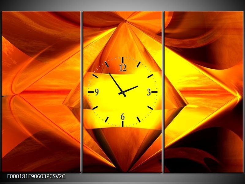 Klok schilderij Abstract | Geel, Oranje, Bruin | 90x60cm 3Luik