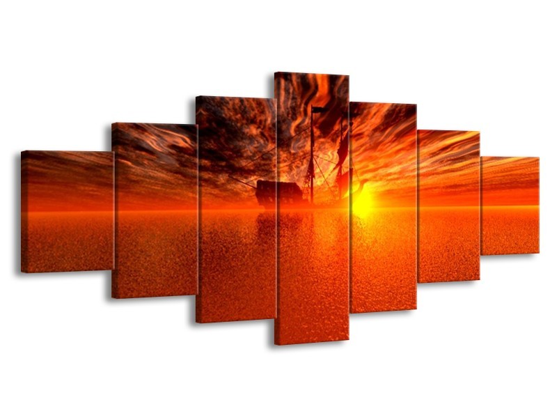 Canvas schilderij Boot | Rood, Oranje, Geel | 210x100cm 7Luik