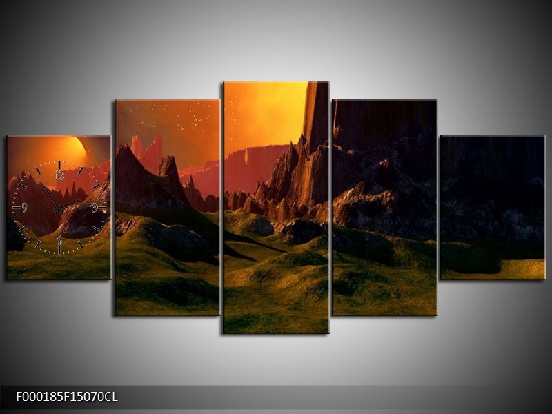 Klok schilderij Natuur | Groen, Bruin, Oranje | 150x70cm 5Luik