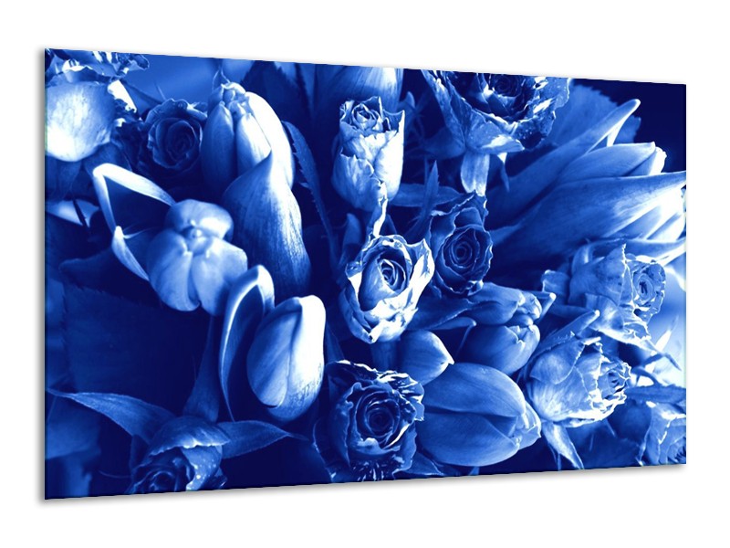 Canvas schilderij Bloemen | Blauw, Wit | 120x70cm 1Luik
