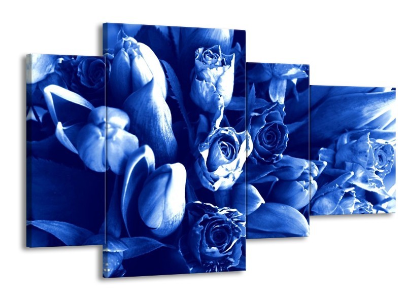 Canvas schilderij Bloemen | Blauw, Wit | 120x75cm 4Luik