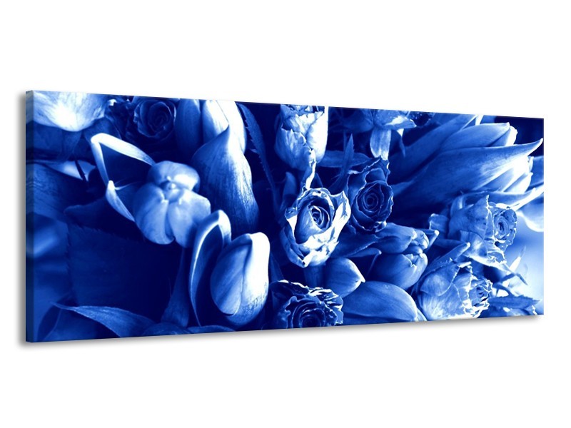 Glas schilderij Bloemen | Blauw, Wit | 145x58cm 1Luik