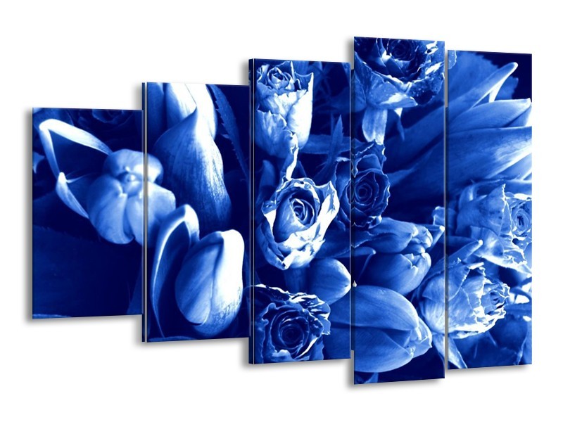 Canvas schilderij Bloemen | Blauw, Wit | 150x100cm 5Luik