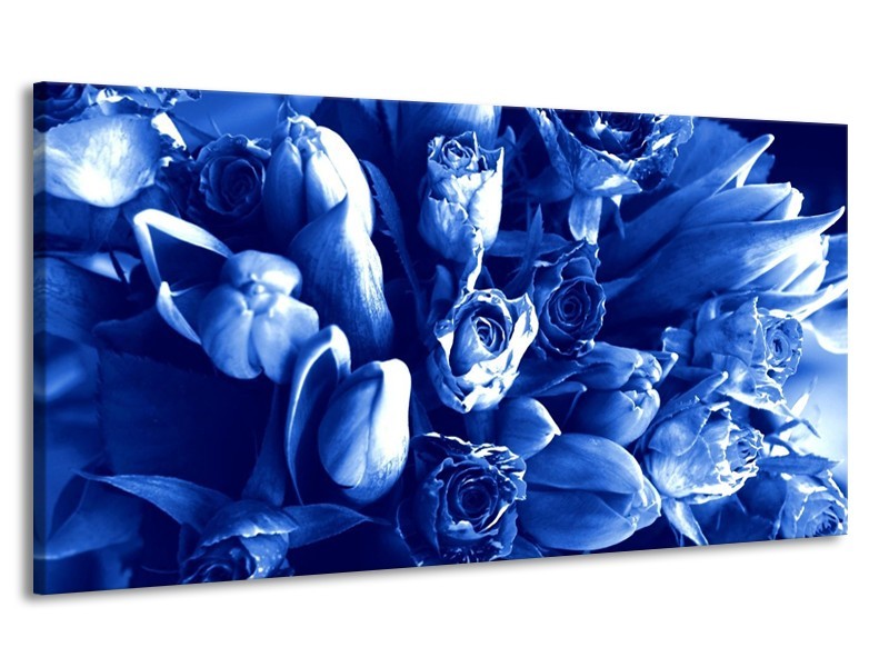 Canvas schilderij Bloemen | Blauw, Wit | 170x90cm 1Luik