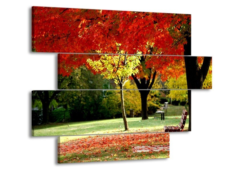 Canvas schilderij Park | Rood, Geel, Groen | 115x85cm 4Luik