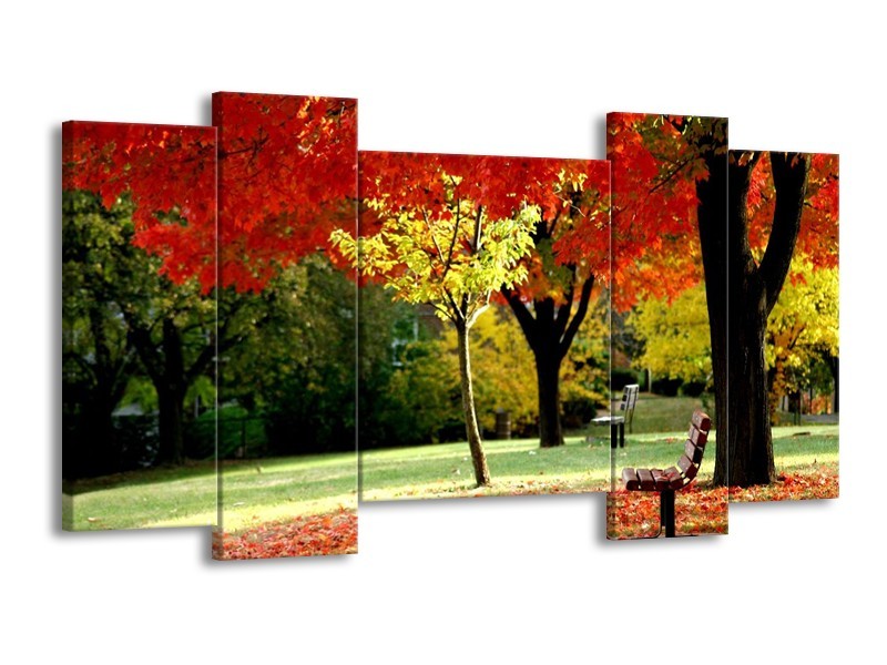 Canvas schilderij Park | Rood, Geel, Groen | 120x65 5Luik