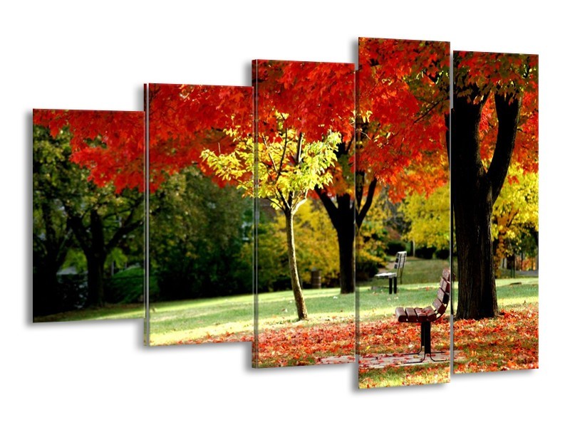 Canvas schilderij Park | Rood, Geel, Groen | 150x100cm 5Luik