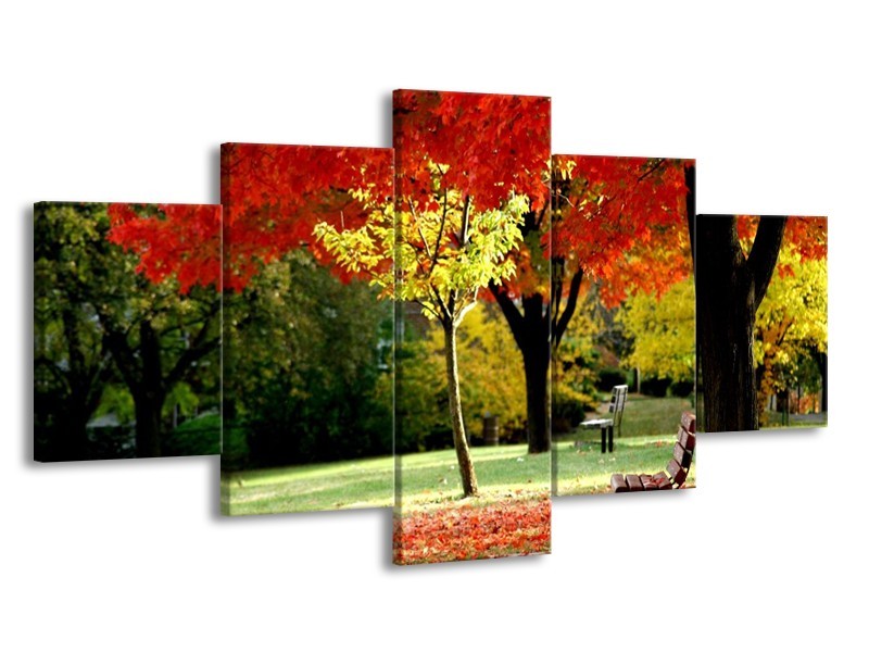 Canvas schilderij Park | Rood, Geel, Groen | 150x80cm 5Luik