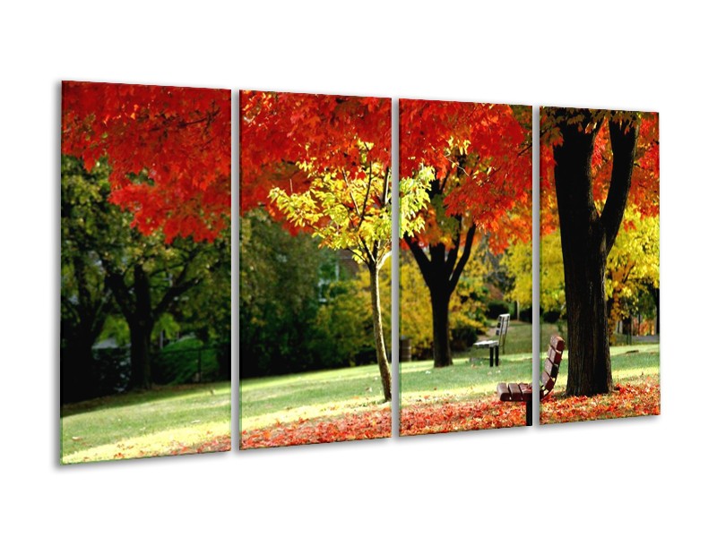 Canvas schilderij Park | Rood, Geel, Groen | 160x80cm 4Luik