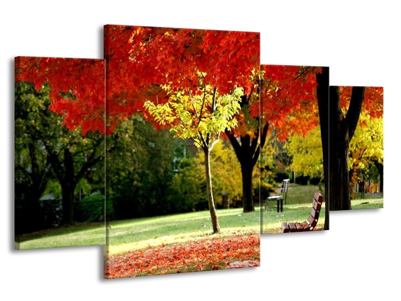 Canvas schilderij Park | Rood, Geel, Groen | 160x90cm 4Luik