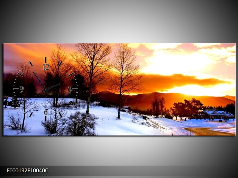Klok schilderij Winter | Wit, Oranje, Bruin | 100x40cm 1Luik