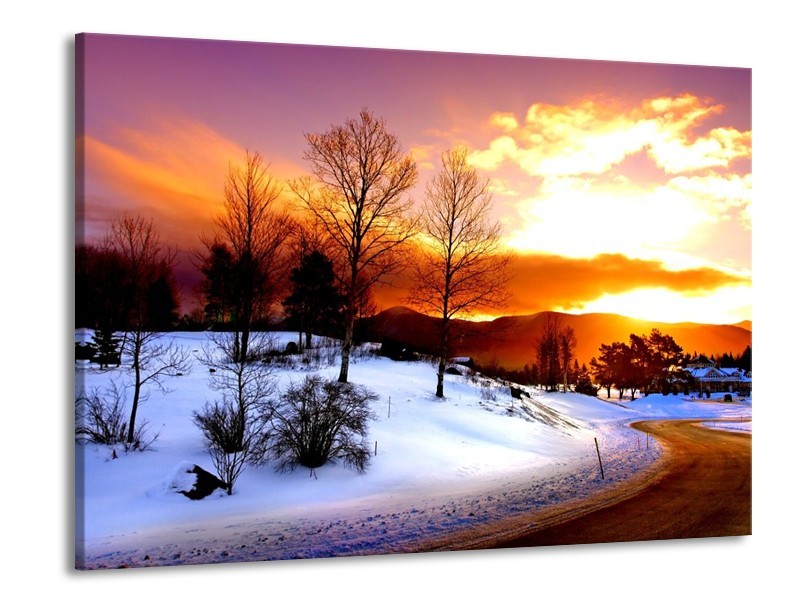 Canvas schilderij Winter | Wit, Oranje, Bruin | 100x70cm 1Luik