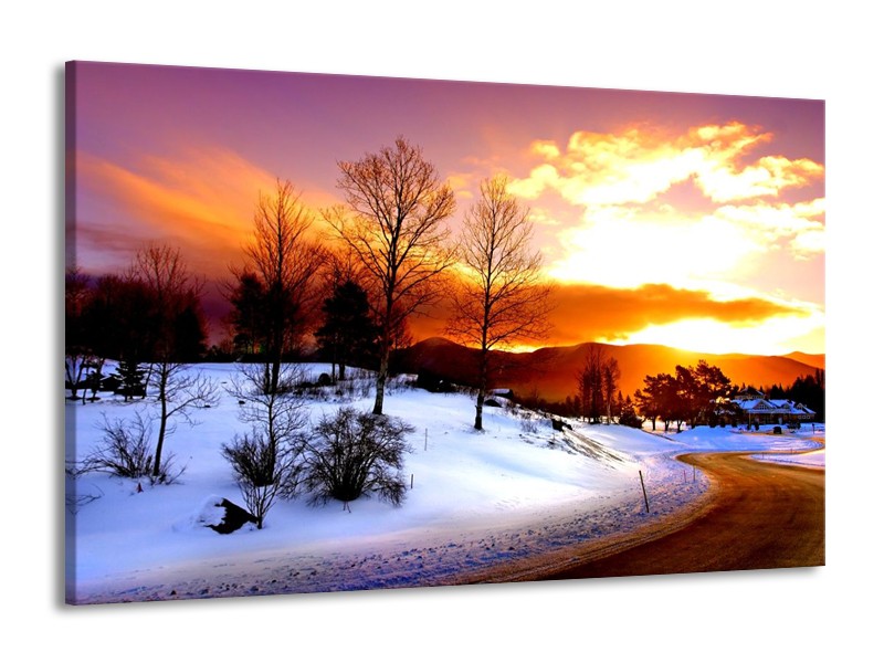 Canvas schilderij Winter | Wit, Oranje, Bruin | 140x90cm 1Luik