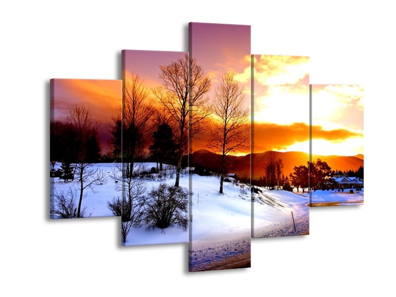 Glas schilderij Winter | Wit, Oranje, Bruin | 150x105cm 5Luik