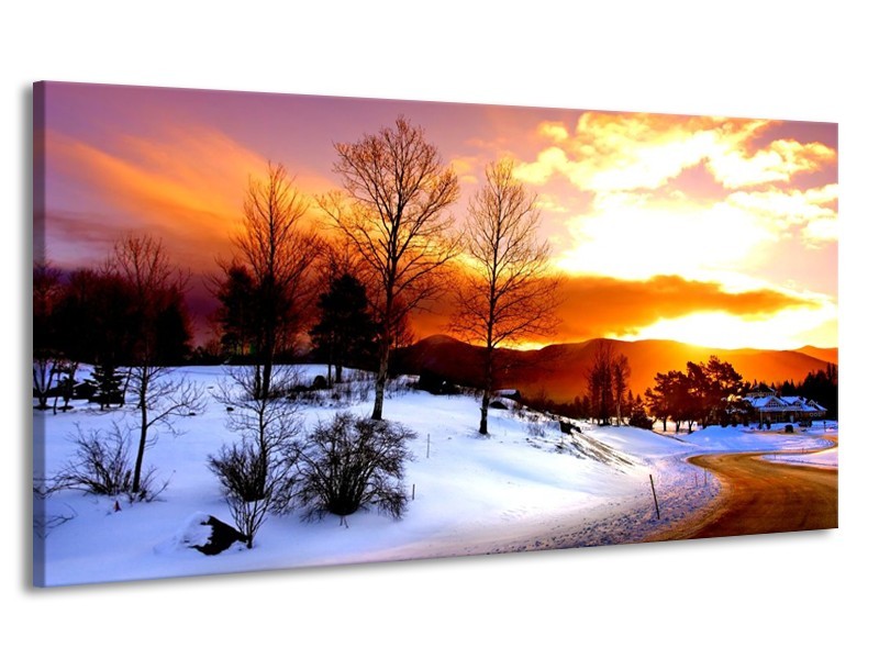 Canvas schilderij Winter | Wit, Oranje, Bruin | 170x90cm 1Luik