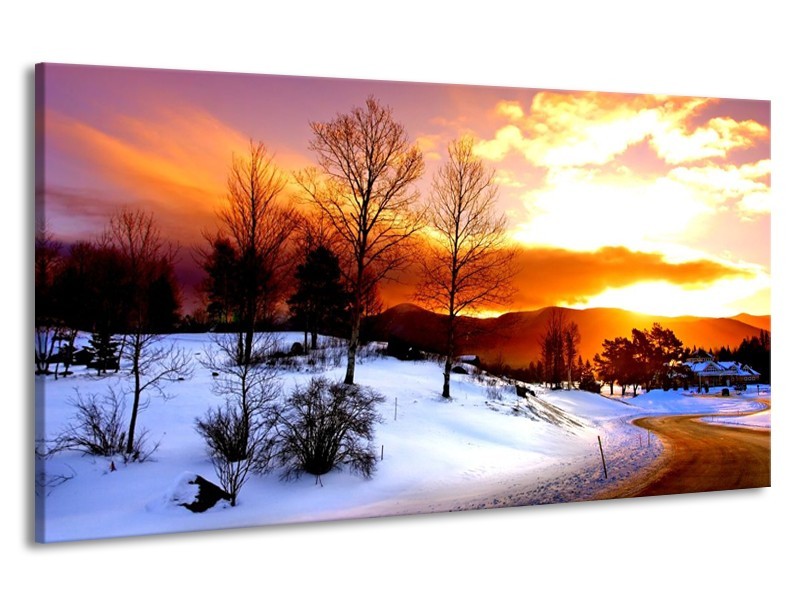 Canvas schilderij Winter | Wit, Oranje, Bruin | 190x100cm 1Luik