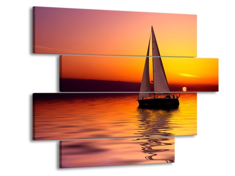 Glas schilderij Boot | Rood, Geel, Zwart | 115x85cm 4Luik