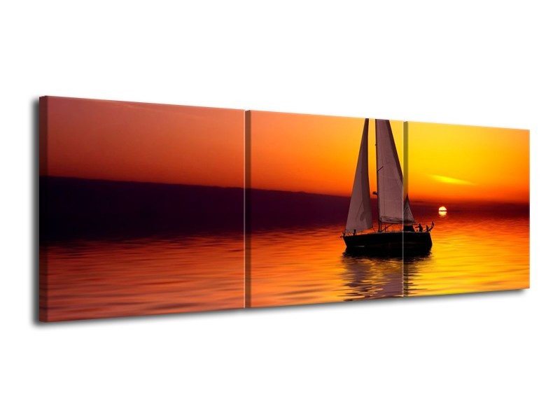 Glas schilderij Boot | Rood, Geel, Zwart | 120x40cm 3Luik