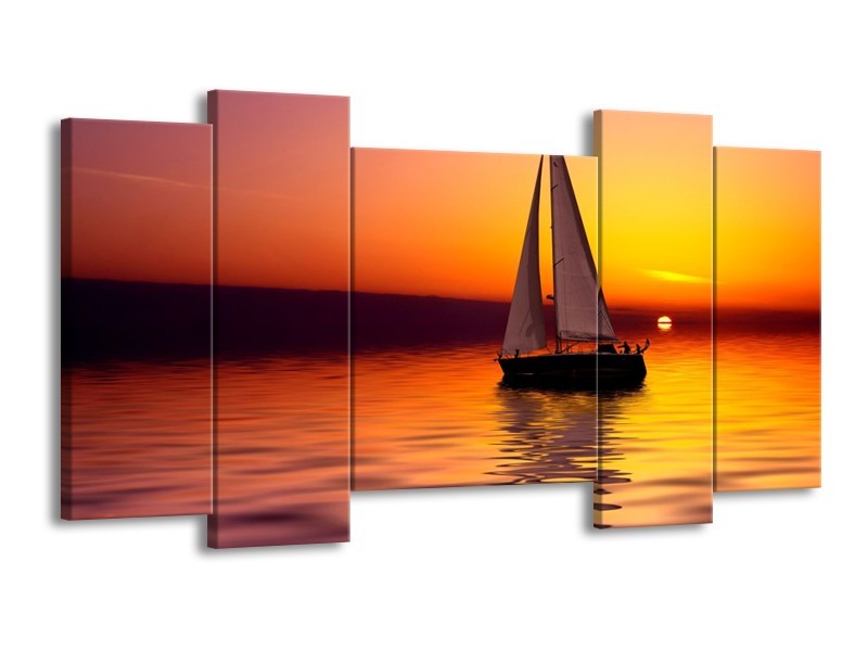Glas schilderij Boot | Rood, Geel, Zwart | 120x65cm 5Luik